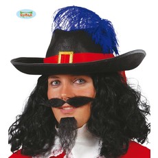 Musketiers hoed zwart met rode band