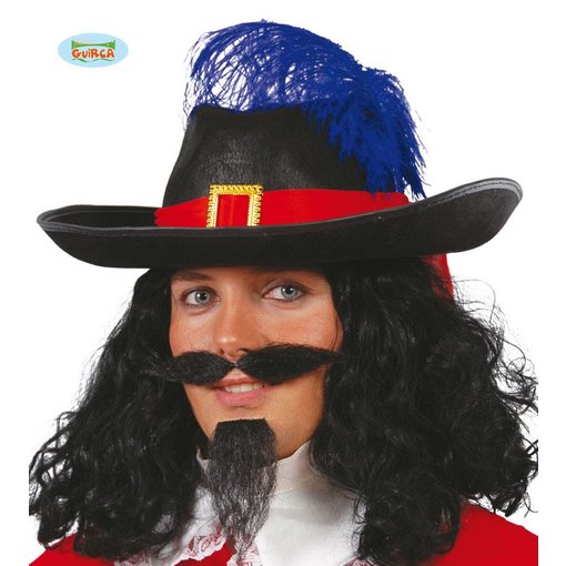 Musketiers hoed zwart met rode band