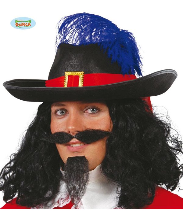 Musketiers hoed zwart met rode band