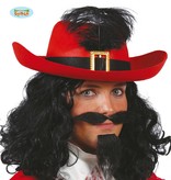 Musketier hoed rood met zwarte band