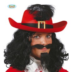 Musketier hoed rood met zwarte band