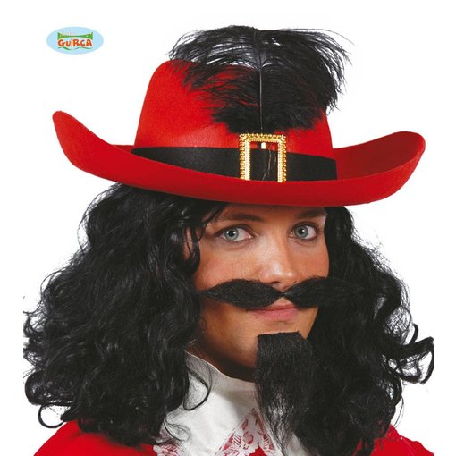 Musketier hoed rood met zwarte band