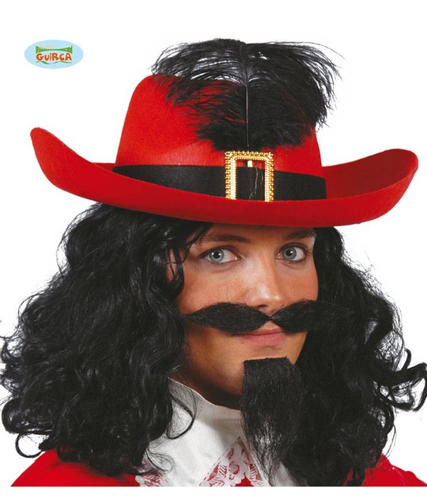 Musketier hoed rood met zwarte band