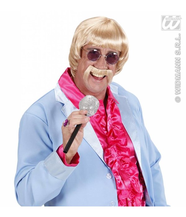 Pruik met snor en bril 60's blond