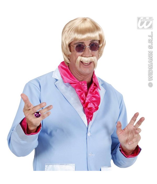 Pruik met snor en bril 60's blond