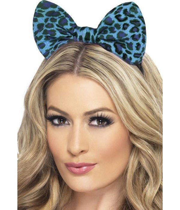 Luipaard strik blauw op hoofdband