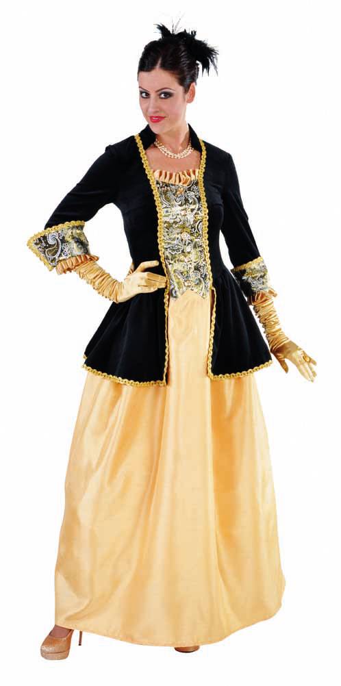 Magic By Freddy's - Middeleeuwen & Renaissance Kostuum - Magnifieke Markiezin - Vrouw - geel,zwart - Large - Carnavalskleding - Verkleedkleding