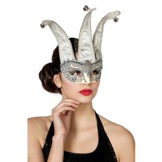 Masker Joker met belletjes zilver