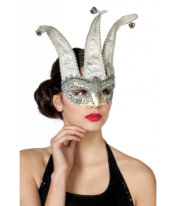 Masker Joker met belletjes zilver