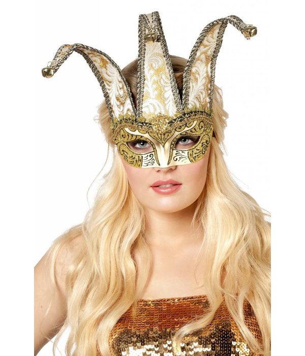 Masker Joker met belletjes goud