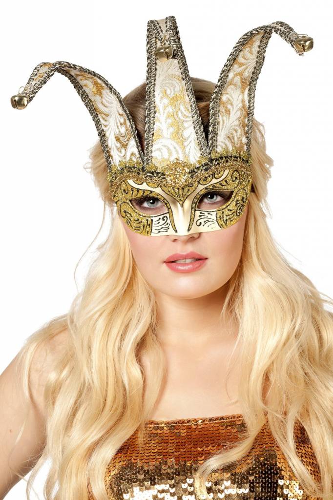 Masker Joker met belletjes goud afbeelding