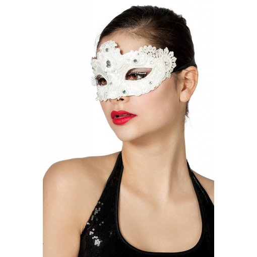 Masker stof met steentjes wit