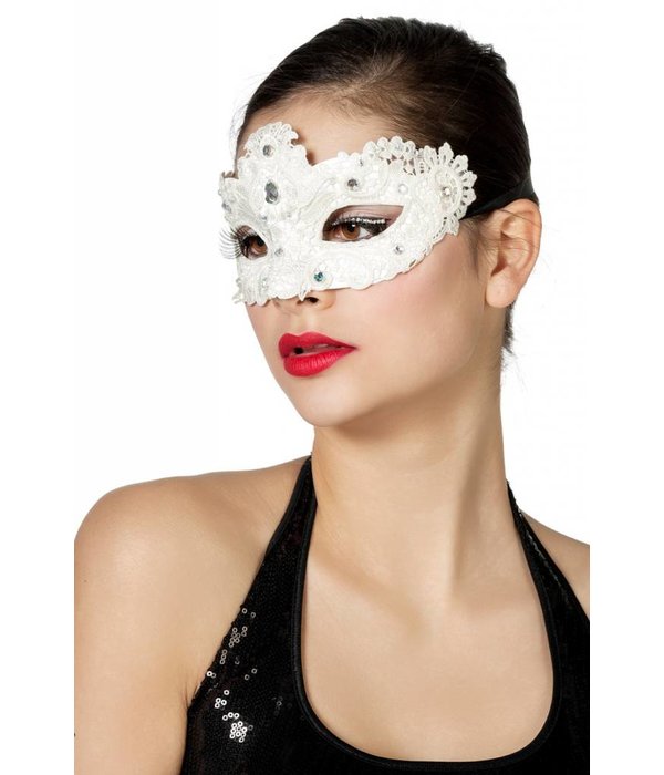 Masker stof met steentjes wit