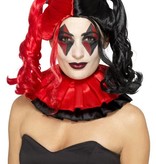 Pruik harlequin rood-zwart