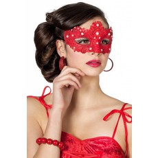 Masker stof met parels rood