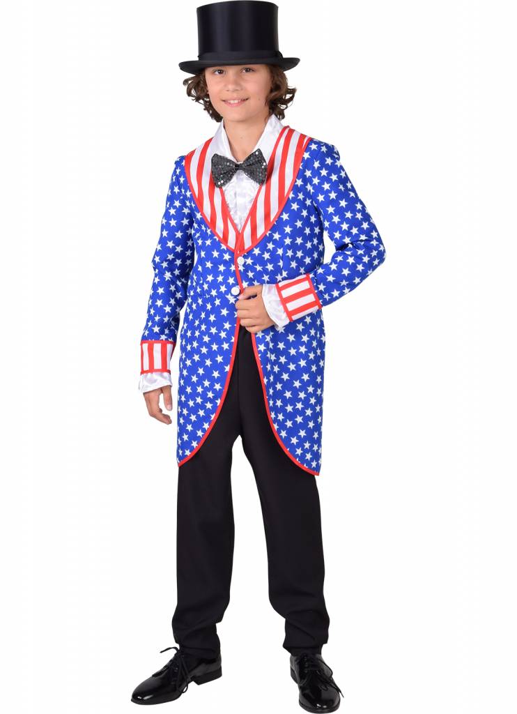 Magic By Freddy's - Landen Thema Kostuum - Slipjas Stars And Stripes Amerikaanse Verkiezingen Jongen - blauw - Maat 152 - Carnavalskleding - Verkleedkleding
