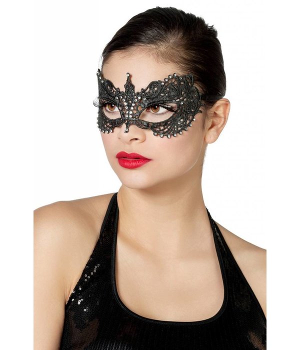 Masker stof met steentjes zilver/zwart
