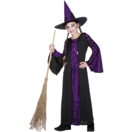 Heksenkleding kind paars/zwart