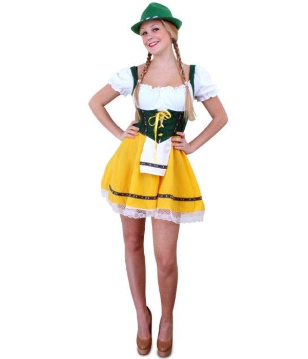 Tiroler jurk kort geel/groen