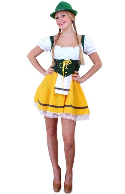Tiroler jurk kort geel-groen