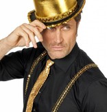 Hoge hoed lamee met paillettenband goud
