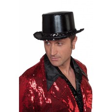 Hoge hoed lamee met paillettenband zwart