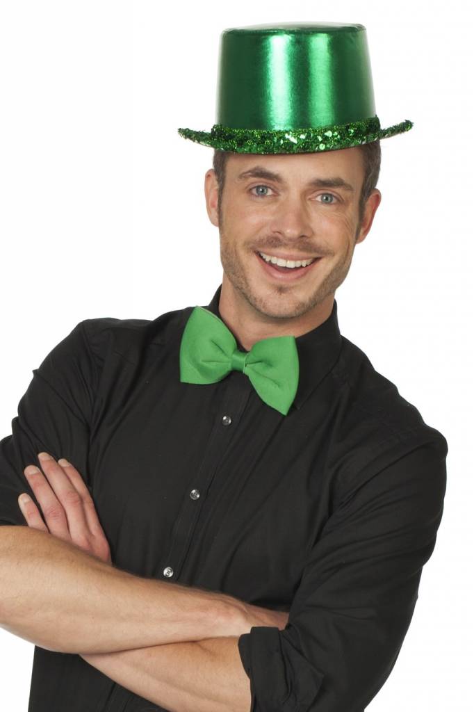 Hoge hoed lamee met paillettenband groen