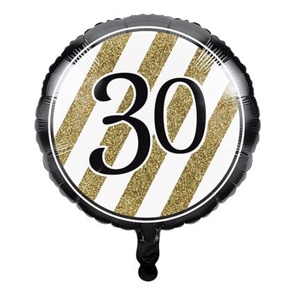 Folieballon '30' Black & Gold (46cm)