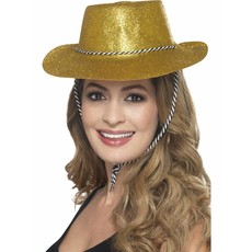 Cowboy glitter hoed plastic goud