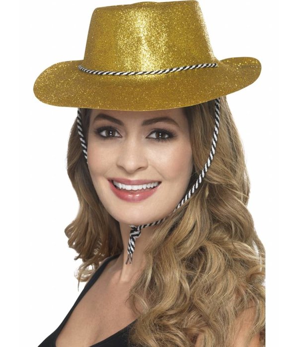 Cowboy glitter hoed plastic goud