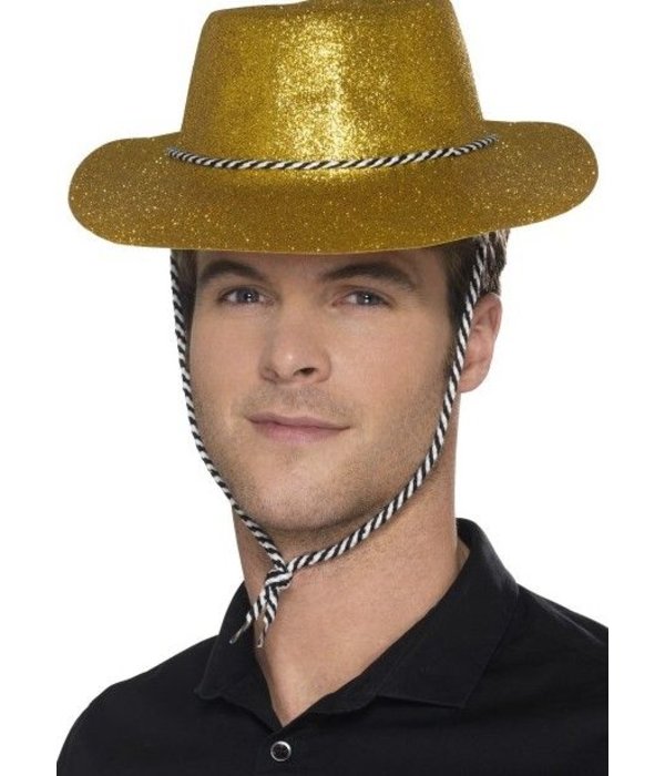 Cowboy glitter hoed plastic goud