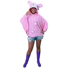 Jumper roze konijn pluche met paars strikje