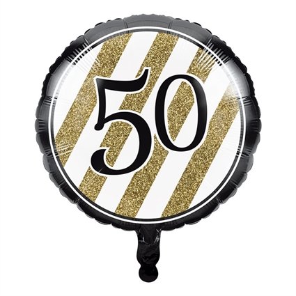 Folieballon &apos;50&apos; Black & Gold (46cm)