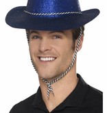 Cowboy glitter hoed plastic blauw