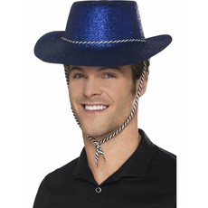Cowboy glitter hoed plastic blauw
