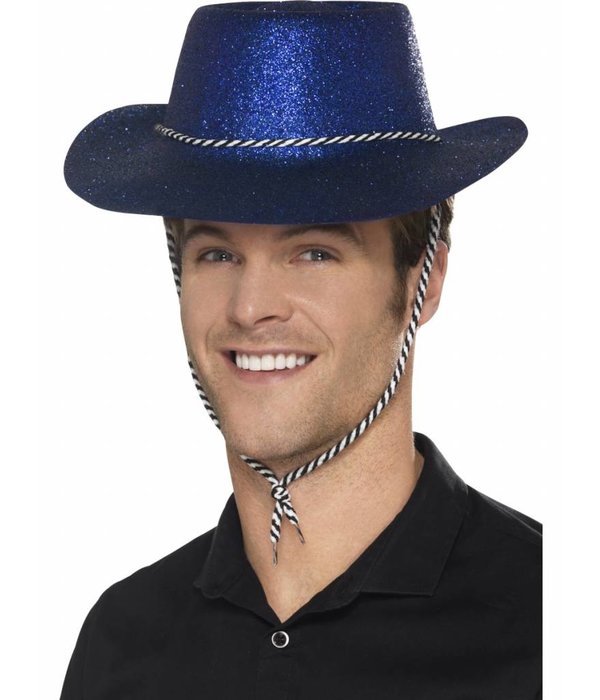 Cowboy glitter hoed plastic blauw
