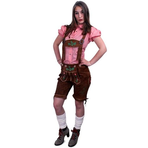 Lederhose bruin kort model dames (echt leer)