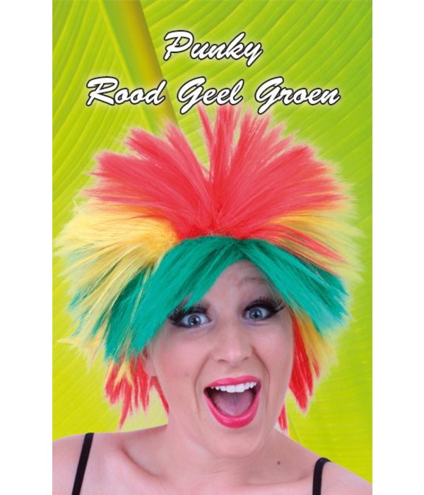 Pruik punky rood/geel/groen