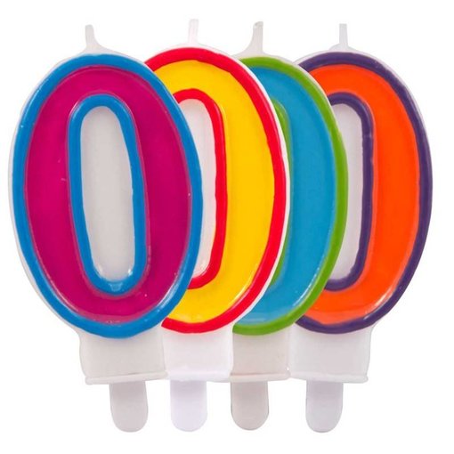 Kaars cijfer 0 in vrolijke kleuren