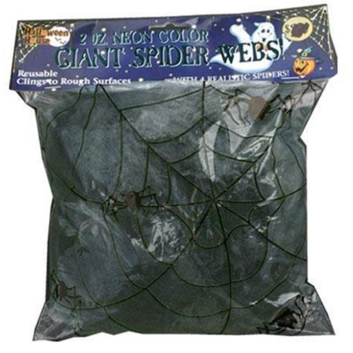 Spinneweb zwart 50gr + 2 glow in dark spinnen