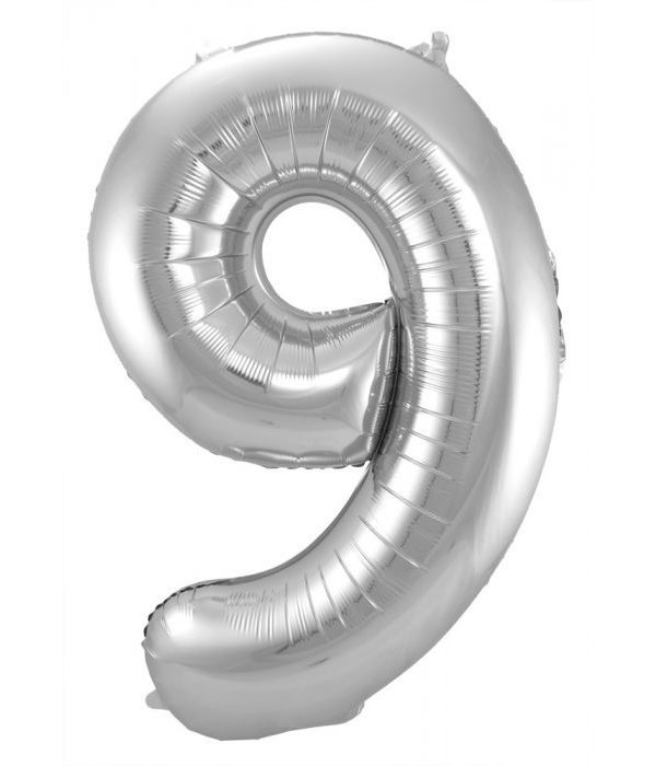 Zilveren Folieballon Cijfer 9 - 86 cm
