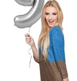 Zilveren Folieballon Cijfer 9 - 86 cm