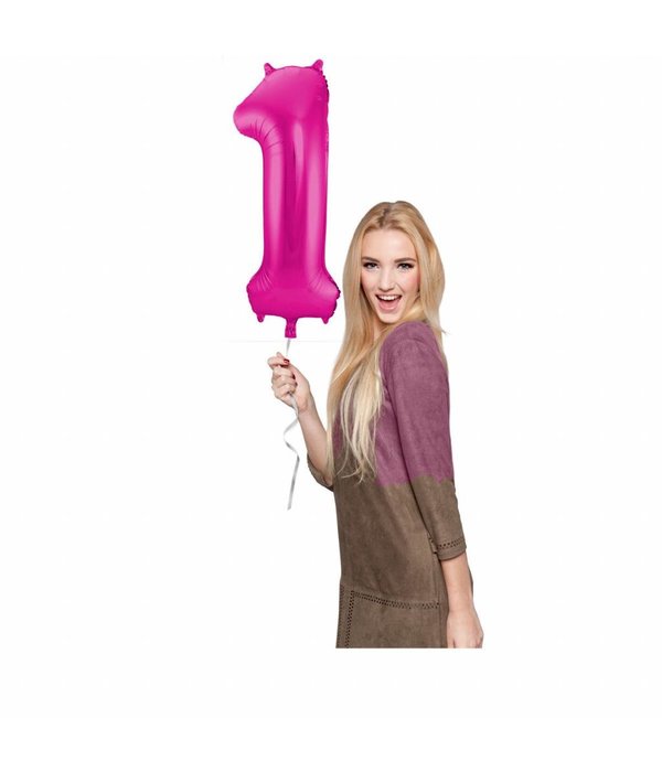 Magenta Folieballon Cijfer 1 - 86 cm