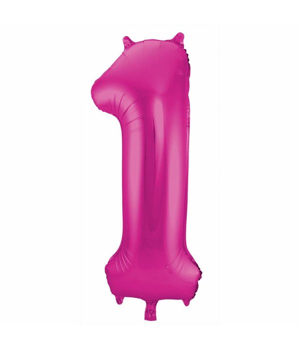 Magenta Folieballon Cijfer 1 - 86 cm
