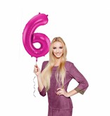 Magenta Folieballon Cijfer 6 - 86 cm