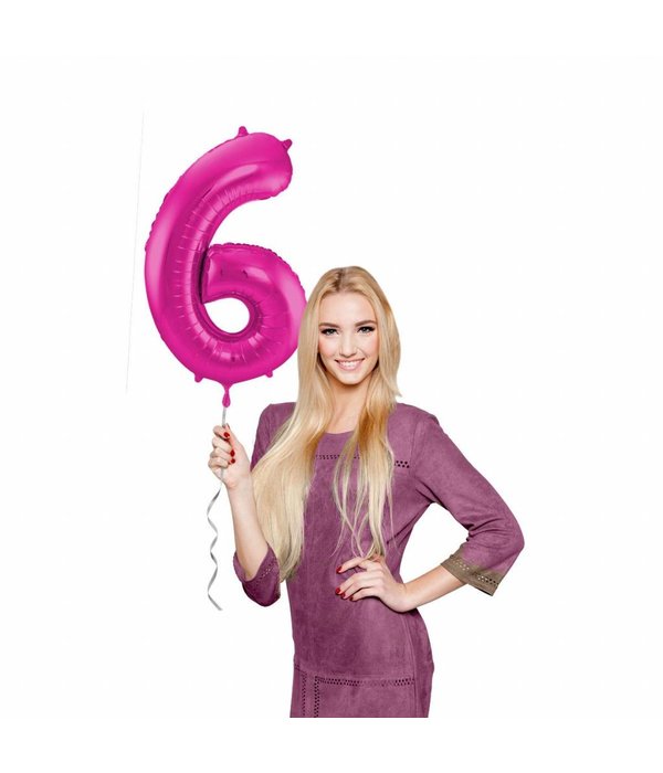 Magenta Folieballon Cijfer 6 - 86 cm