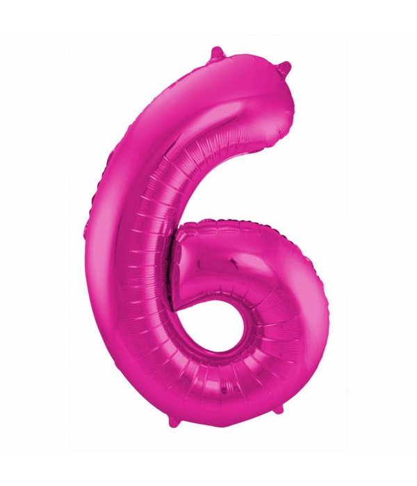 Magenta Folieballon Cijfer 6 - 86 cm