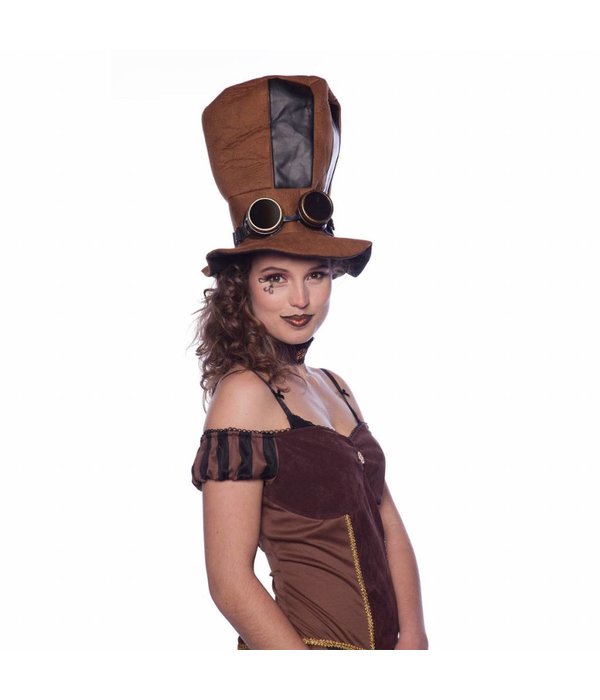 Steampunk hoge hoed met bril