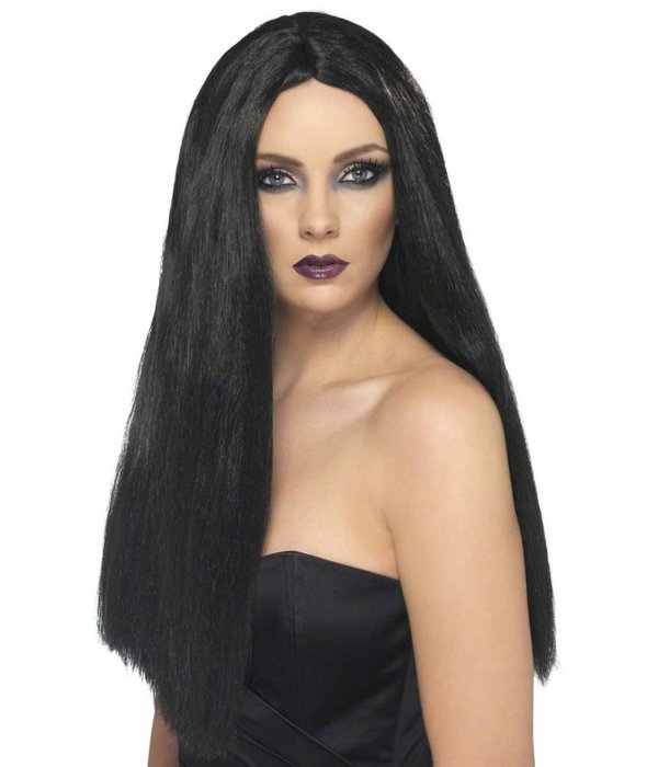 Heks pruik zwart lang