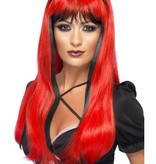 Betoverende heksenpruik rood/zwart